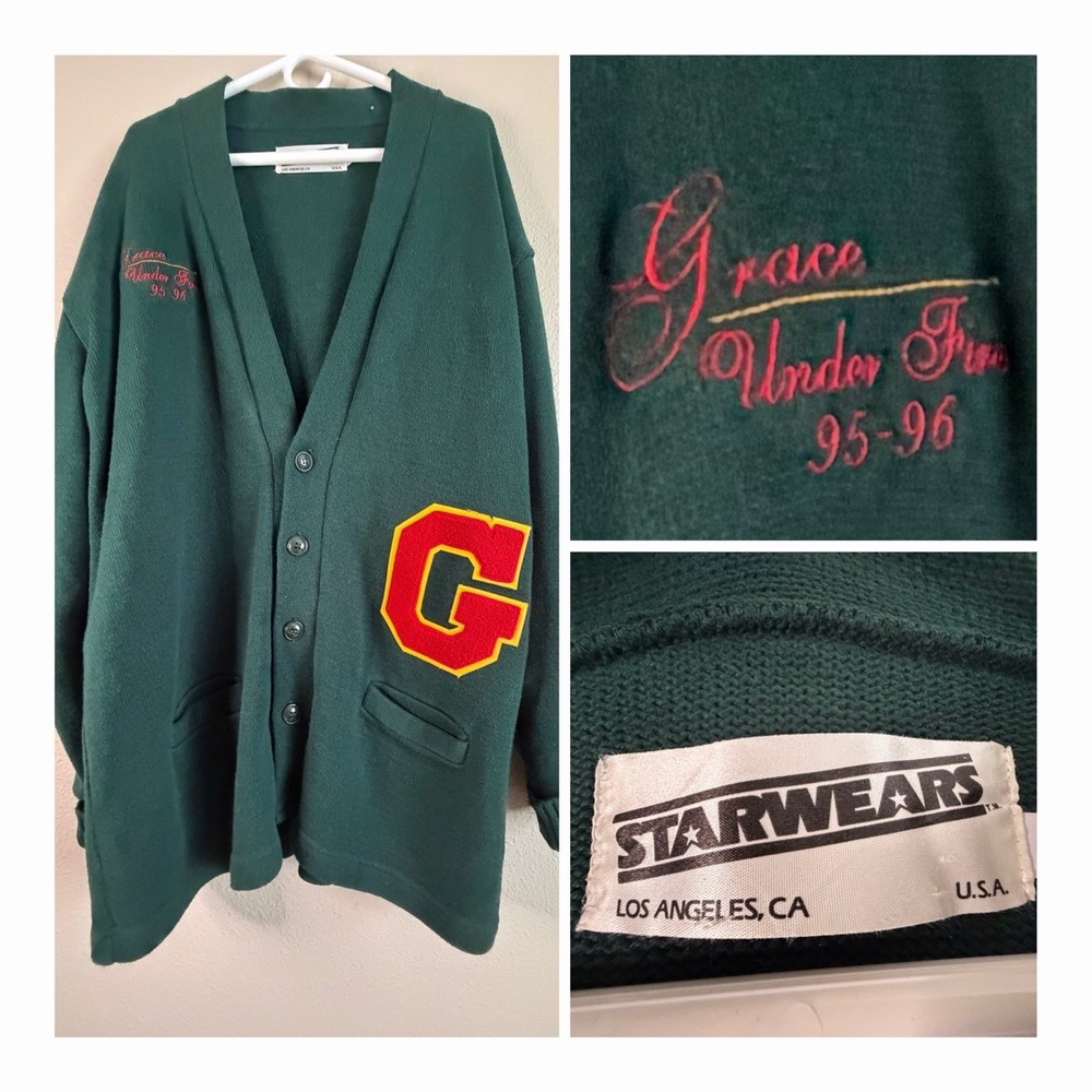 Vintage 90s Grace Under Fire TV Show Cast & Crew Varsity Cardigan Sweater MensXL